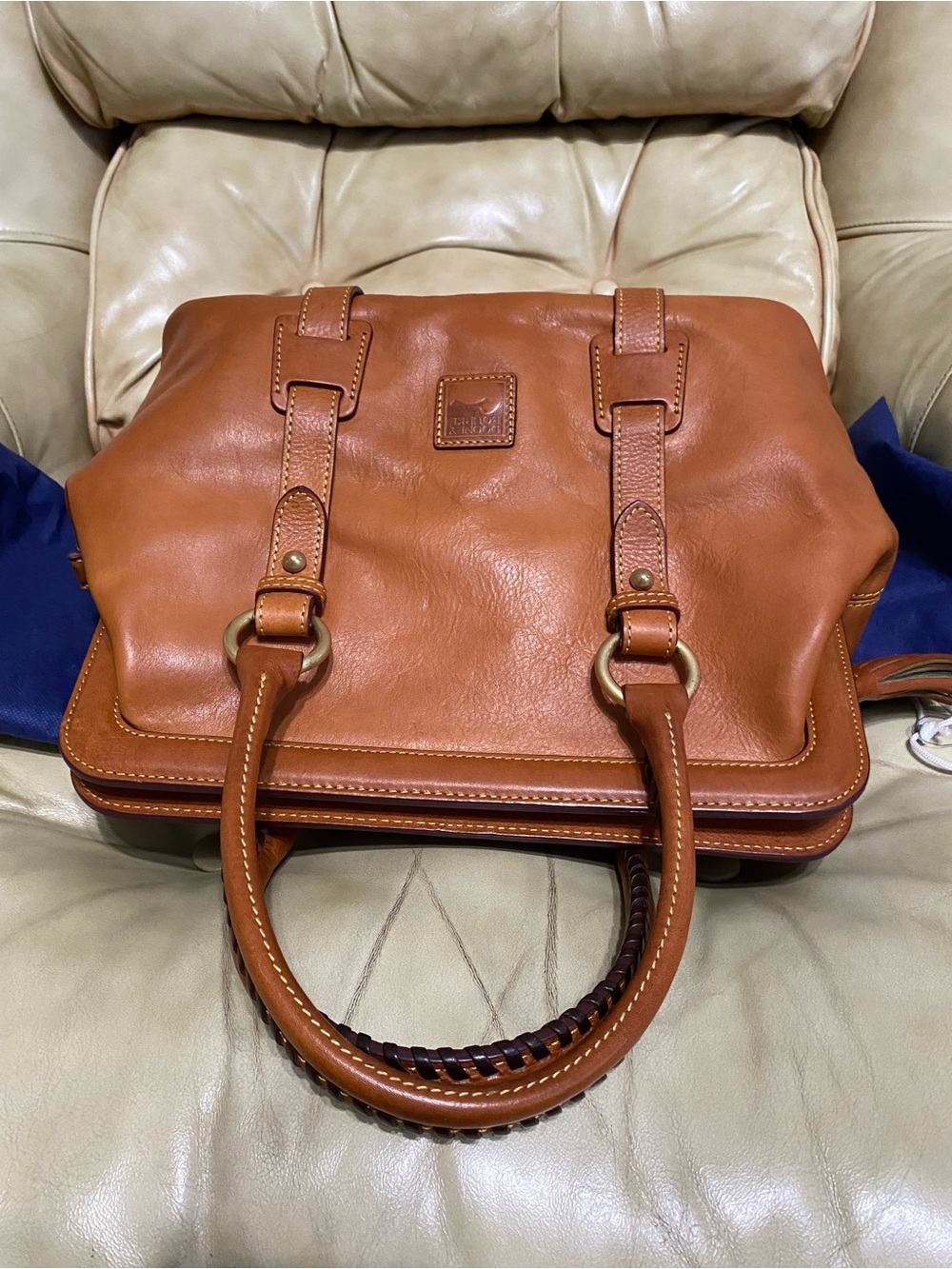 Dooney & Bourke LARGE Framed Doctor Bag Florentine Mitchell Leather Whipstitch - Picture 12 of 16